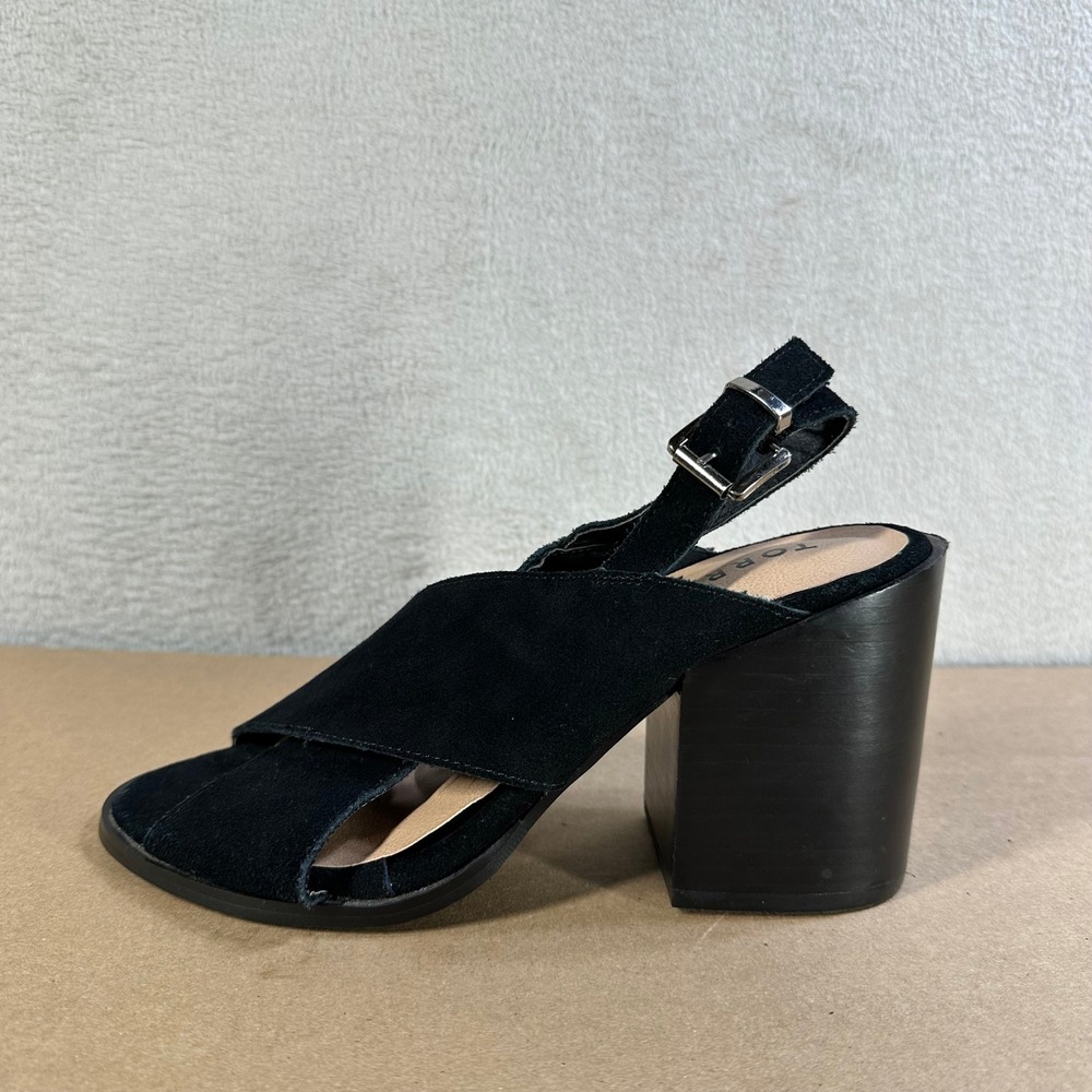 Torrid Womens 6W Black Suede Crisscross Stacked Block Heel Slingback‎ Sandals